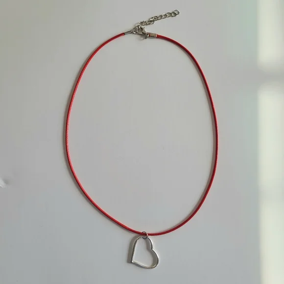 Silver Heart Red Cord Necklace - Picture 1 of 7